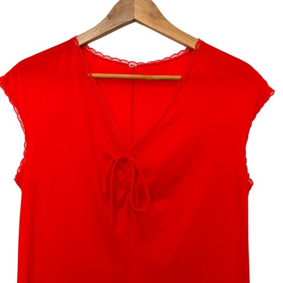 VINTAGE 60s Nylon Nightgown Robe Set Sz S Modest Style Red Peter Pan Collar EUC - Picture 3 of 8